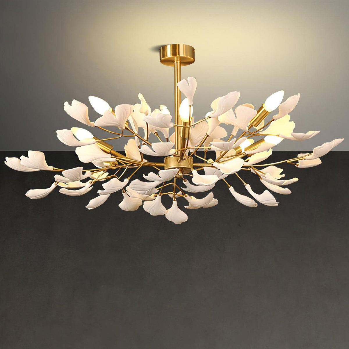 Nale Chandelier Ginkgo Leaf Brass Ceramic