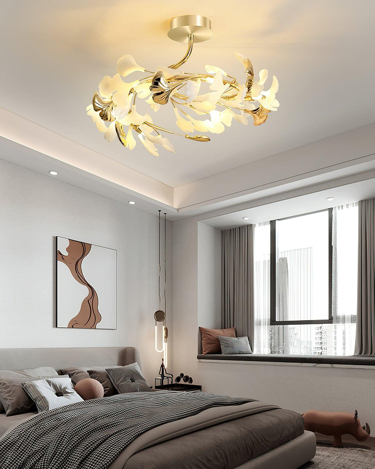 Artheel Premium Nordic Art Gingko Rotating Ceramics Ceiling Lamp