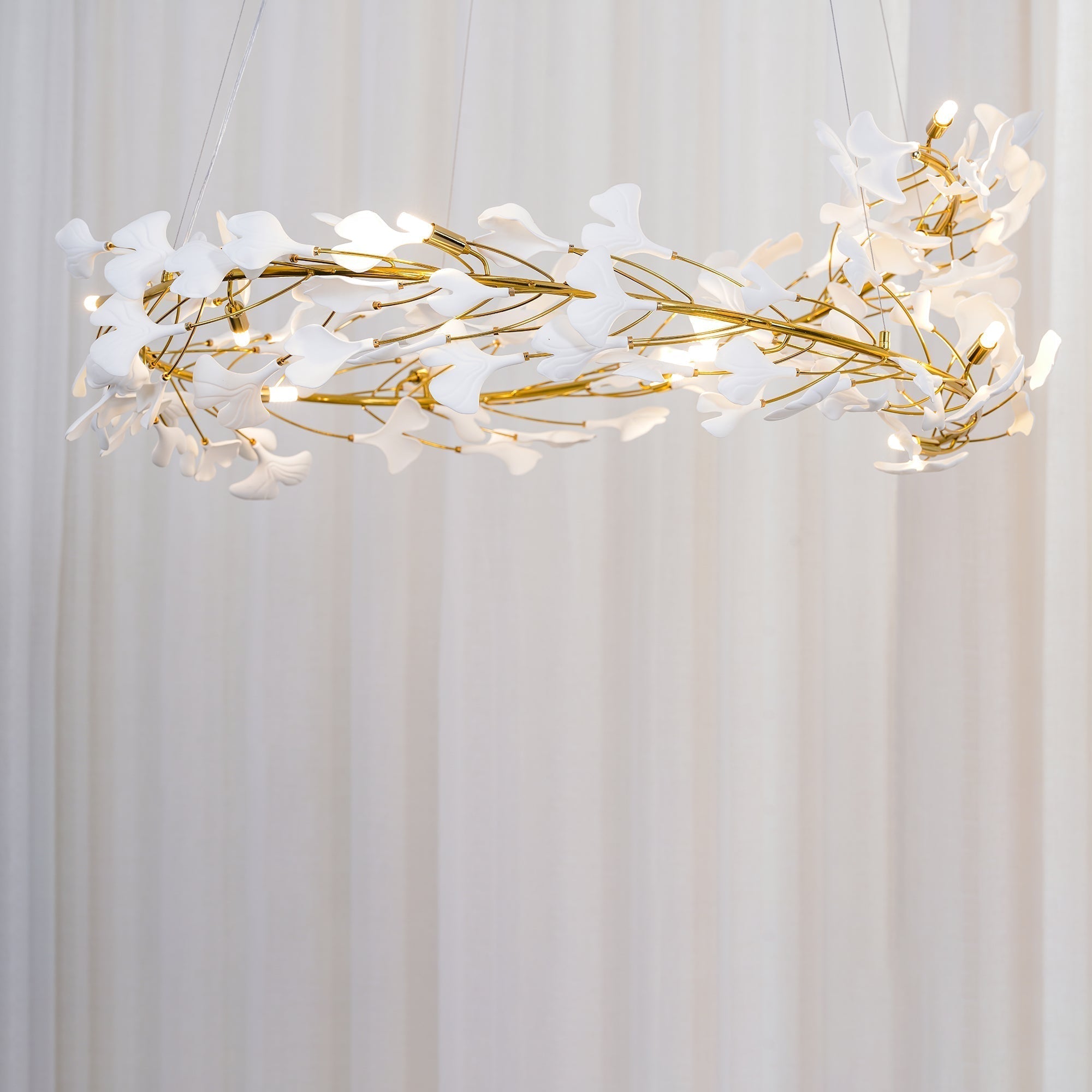 Umberis Pendant Lamp Gingko Porcelain Leaves Gold