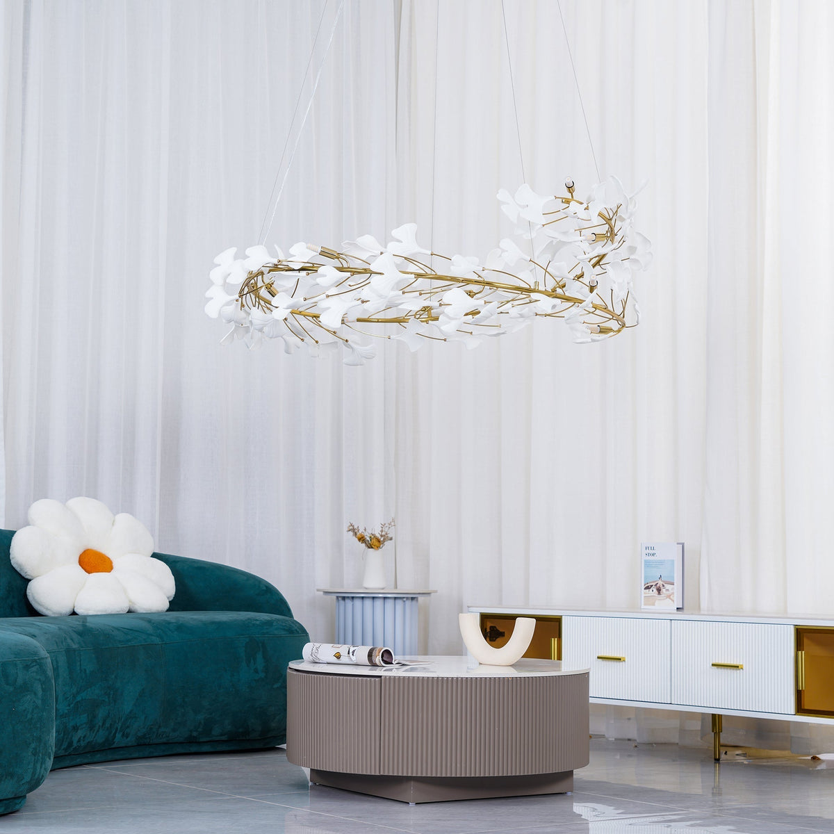 Umberis Pendant Lamp Gingko Porcelain Leaves Gold