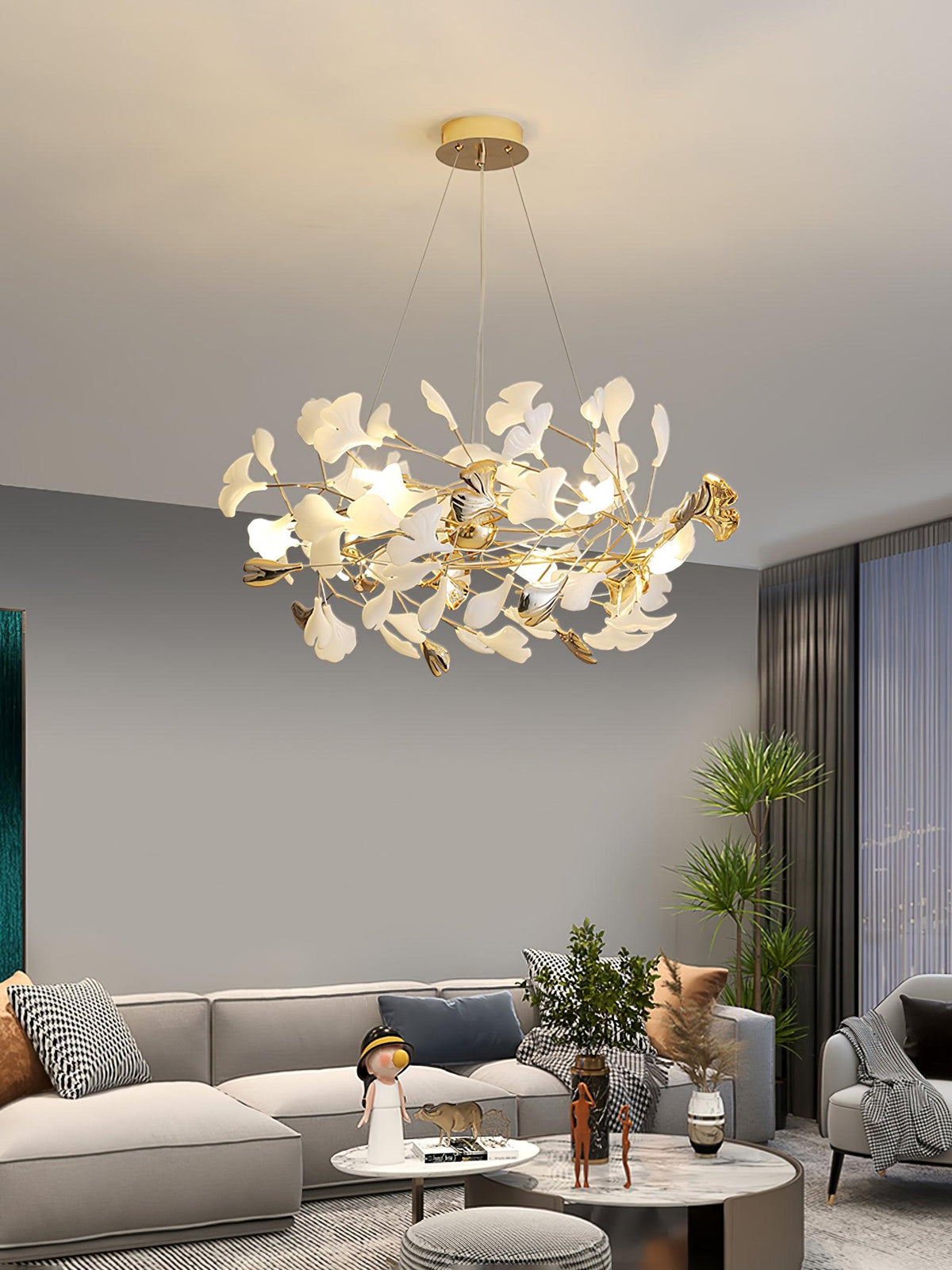 Quiven Chandelier Gingko Leaf Ceramic Gold Elegant