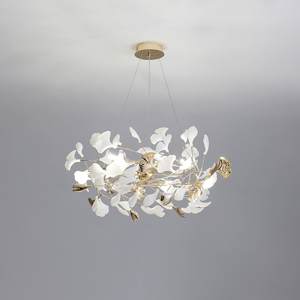 Quiven Chandelier Gingko Leaf Ceramic Gold Elegant