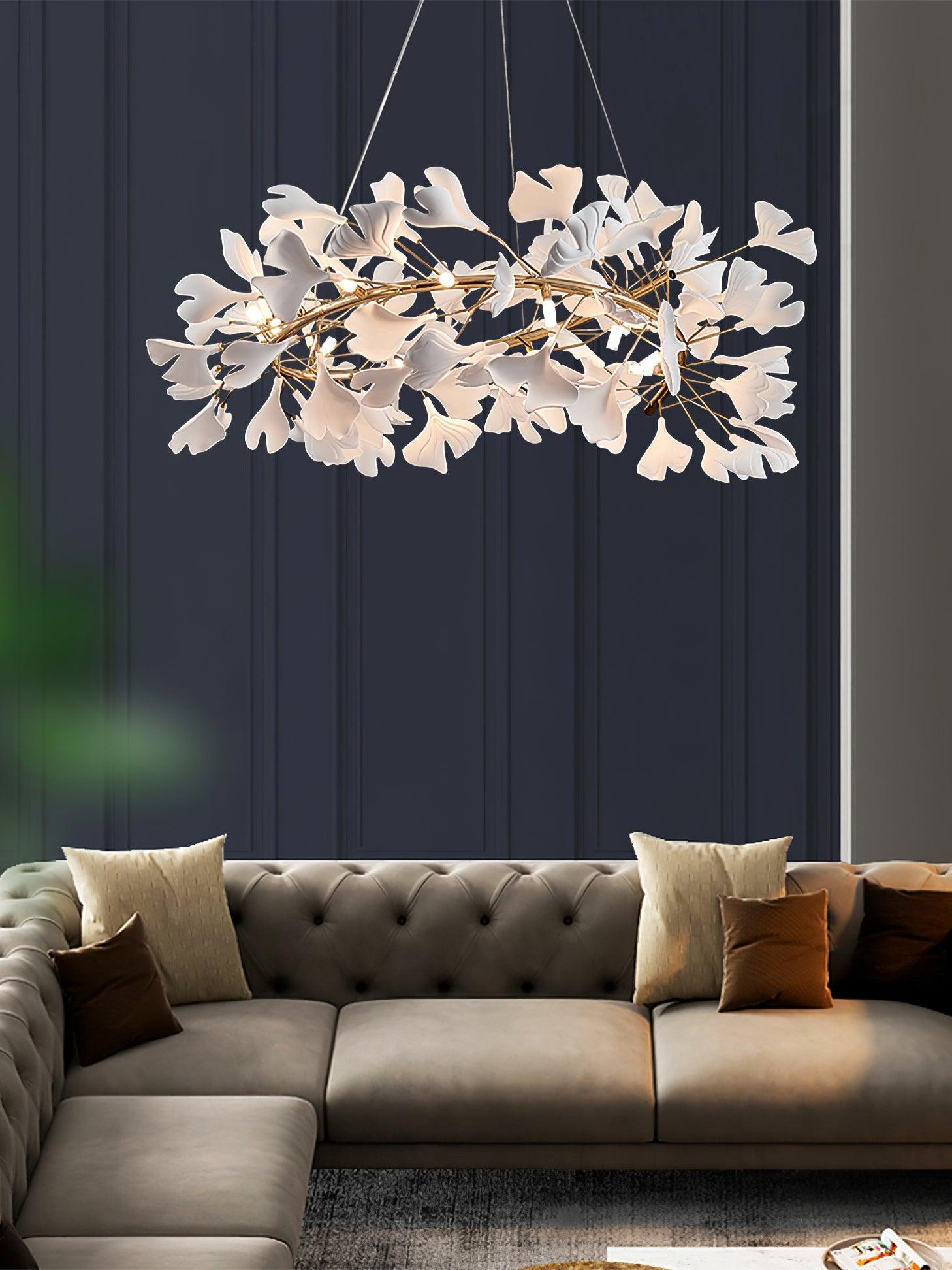 Umberis Pendant Lamp Gingko Porcelain Leaves Gold