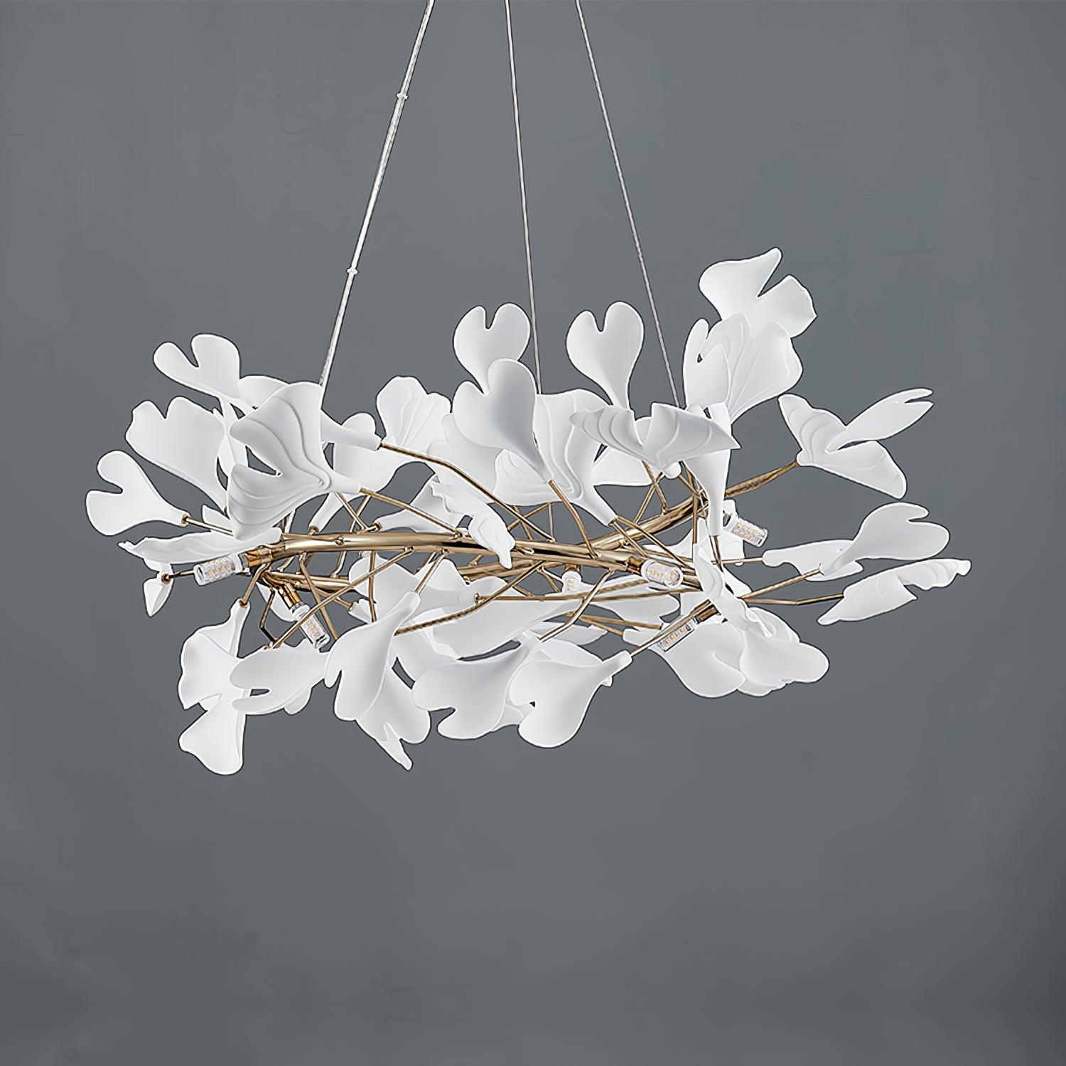 Umberis Pendant Lamp Gingko Porcelain Leaves Gold