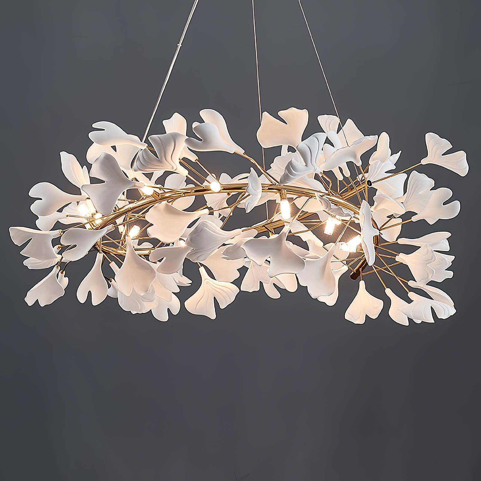 Umberis Pendant Lamp Gingko Porcelain Leaves Gold