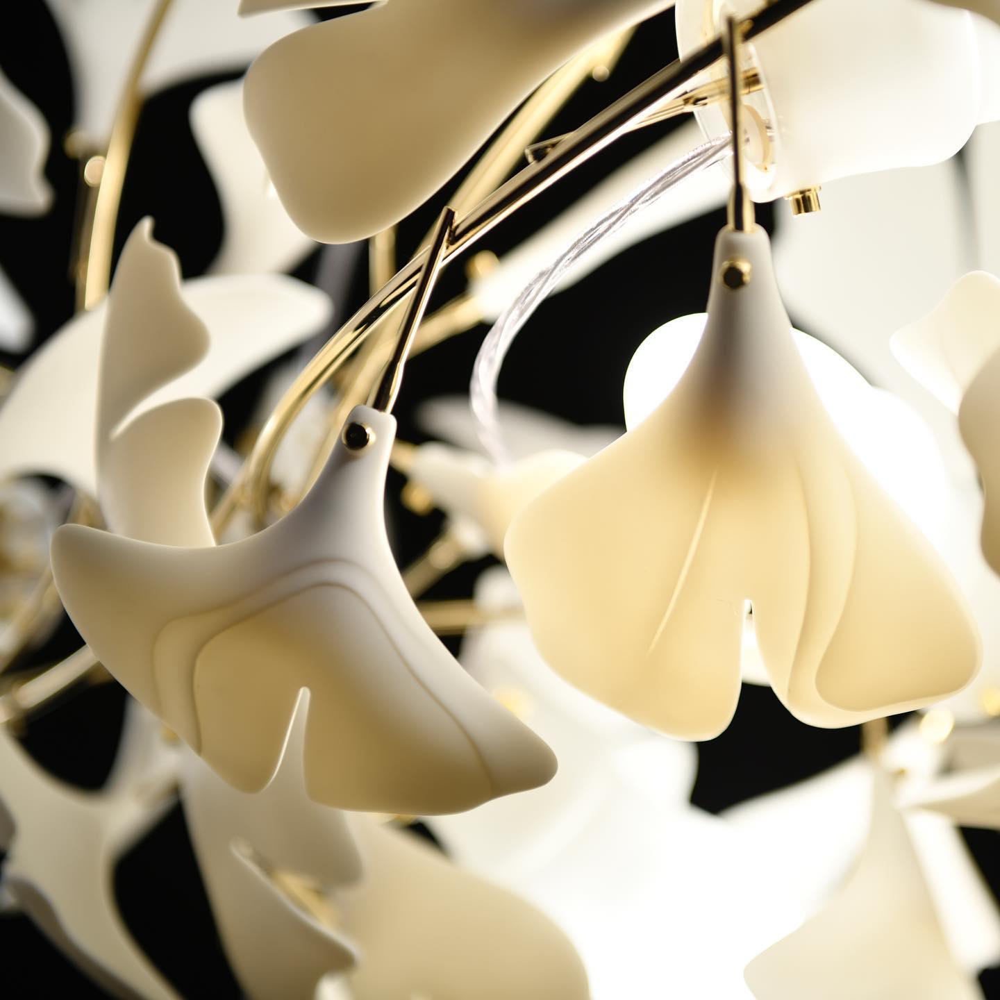Umberis Pendant Lamp Gingko Porcelain Leaves Gold