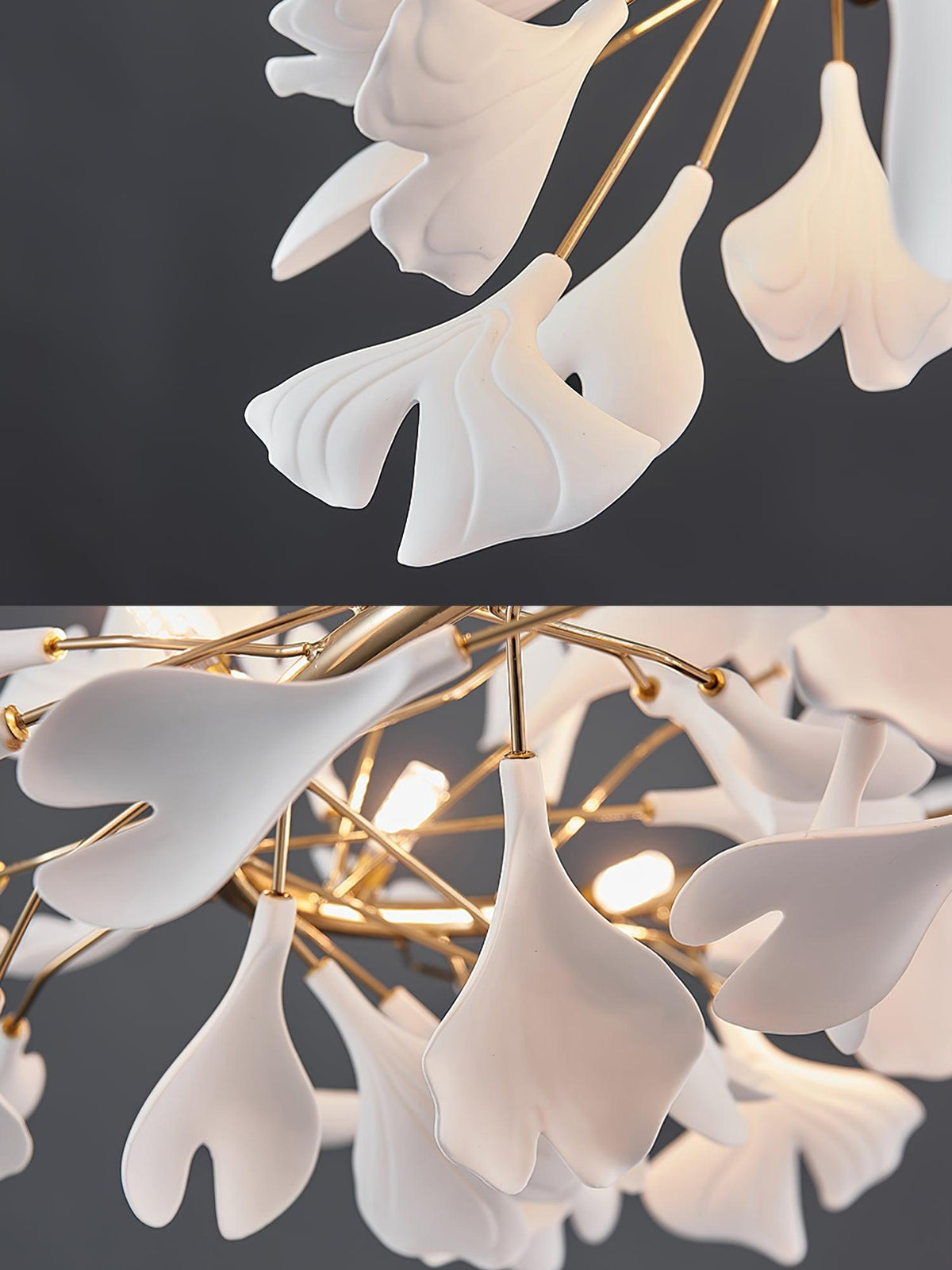 Umberis Pendant Lamp Gingko Porcelain Leaves Gold