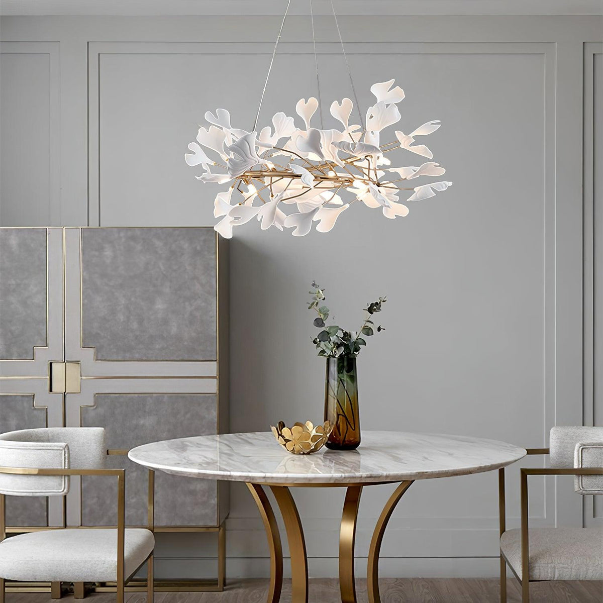 Umberis Pendant Lamp Gingko Porcelain Leaves Gold