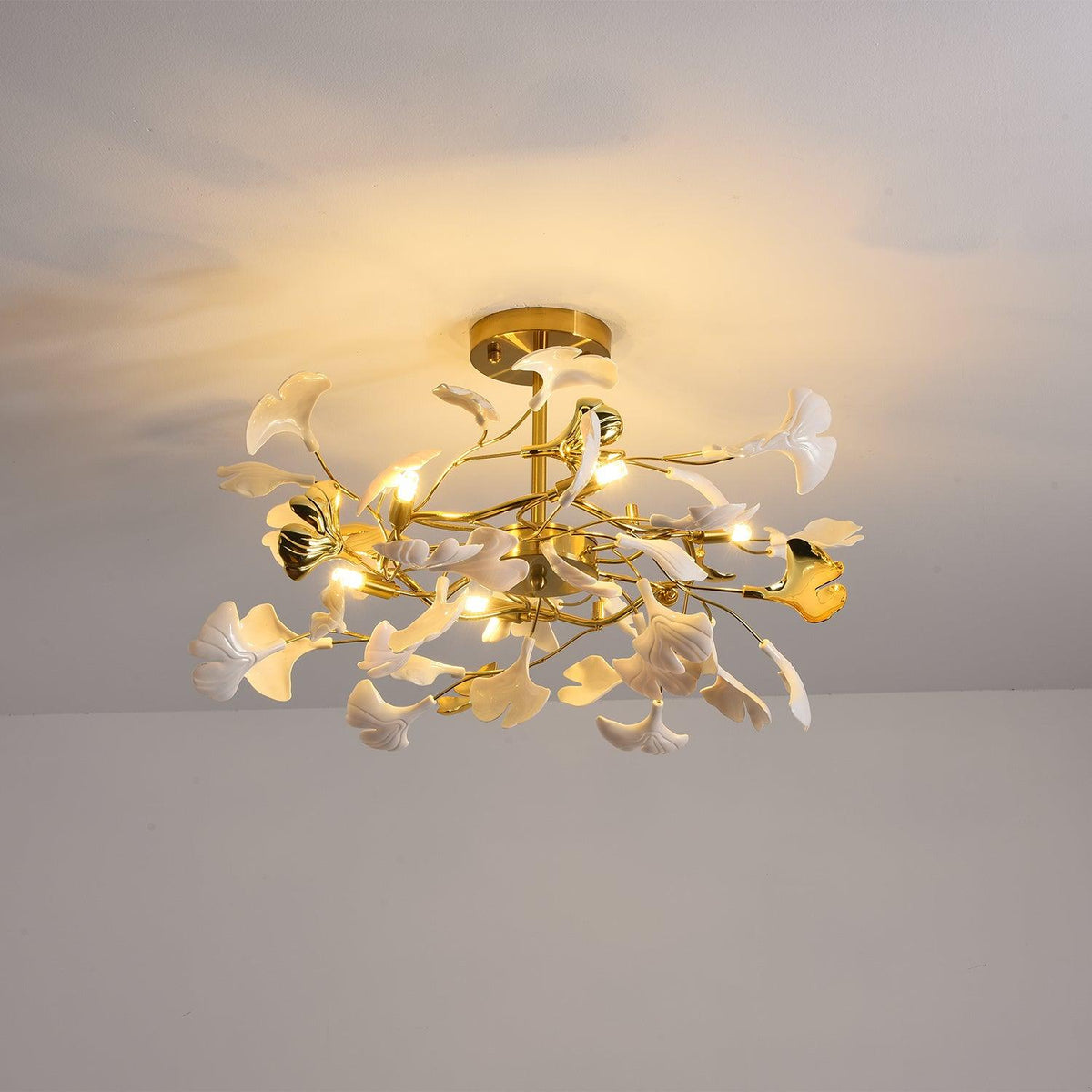 Auriora Pendant Lamp Gingko Ceramic Leaves Gold