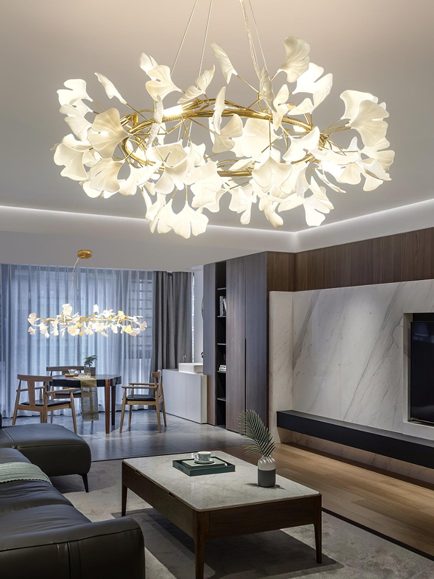 Rirove Pendant Lamp Gingko Ceramic Petals Gold