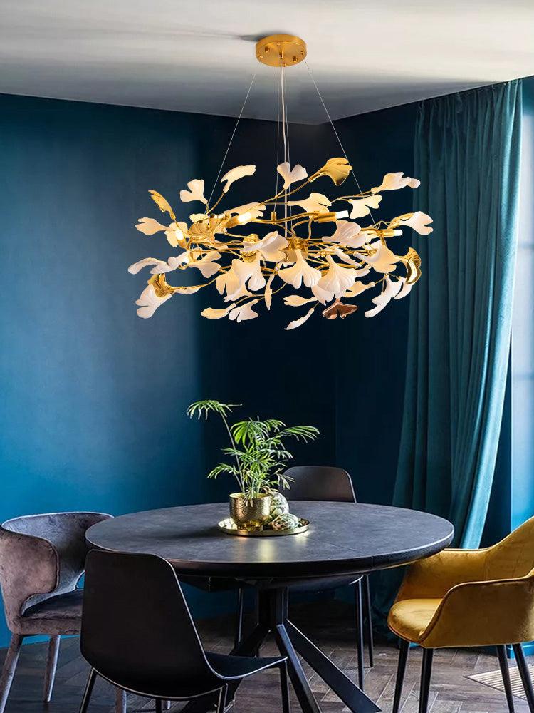 Oden Chandelier Ginkgo Leaf Ceramic Sculptural