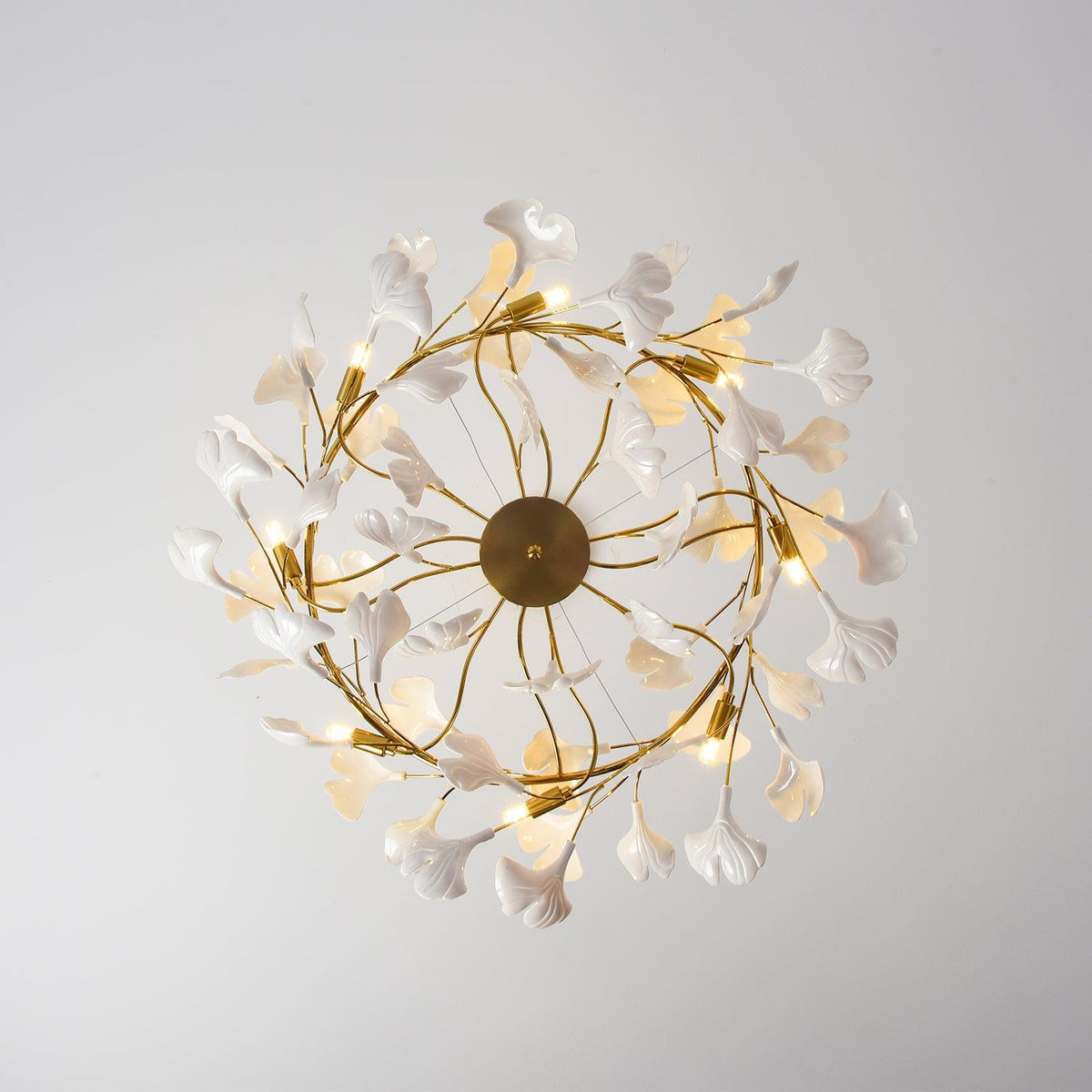 Oden Chandelier Ginkgo Leaf Ceramic Sculptural