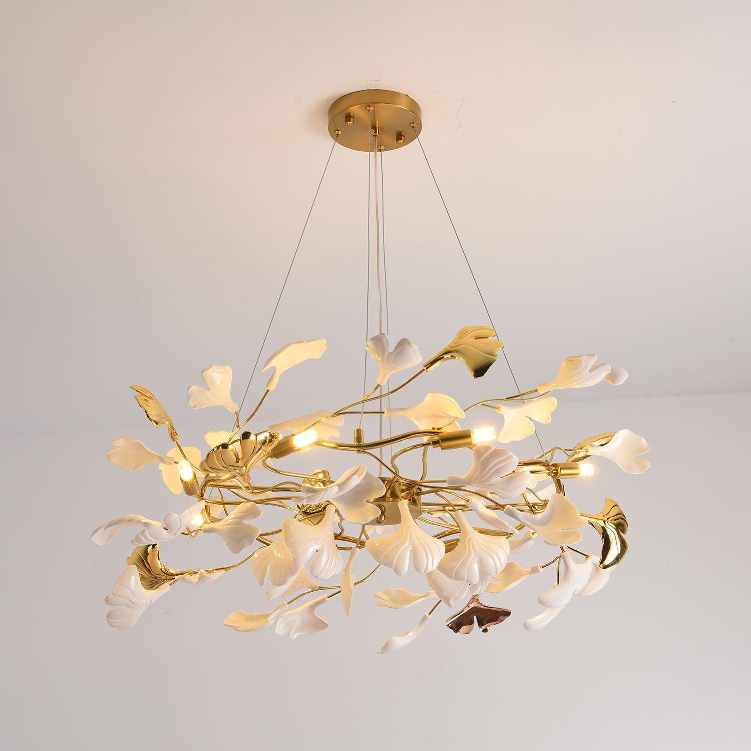 Oden Chandelier Ginkgo Leaf Ceramic Sculptural