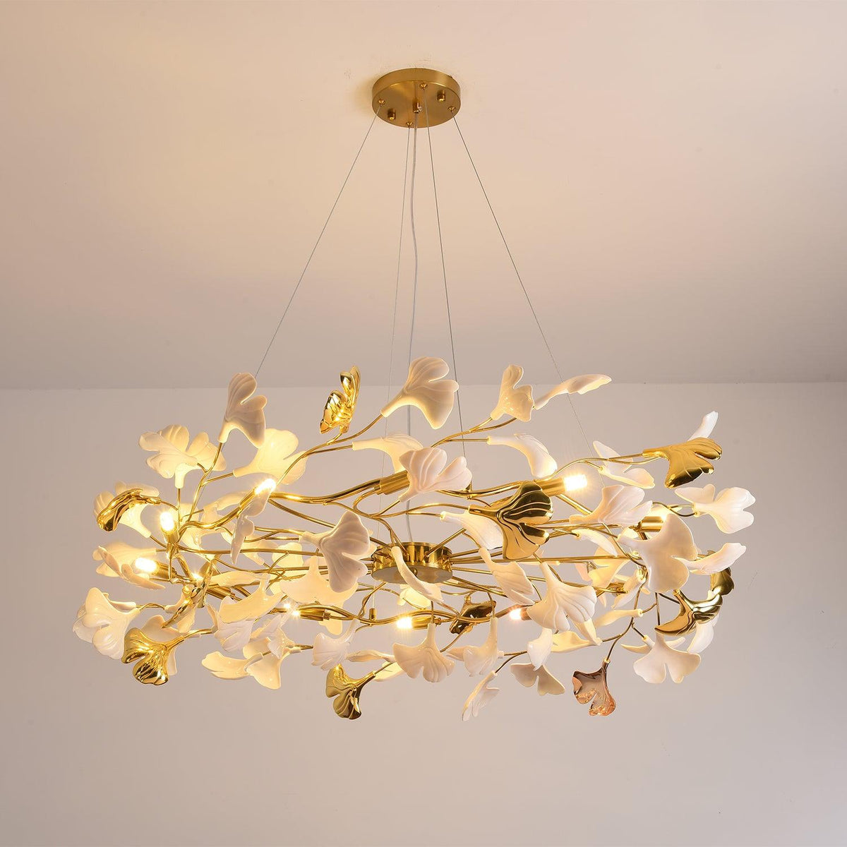 Oden Chandelier Ginkgo Leaf Ceramic Sculptural