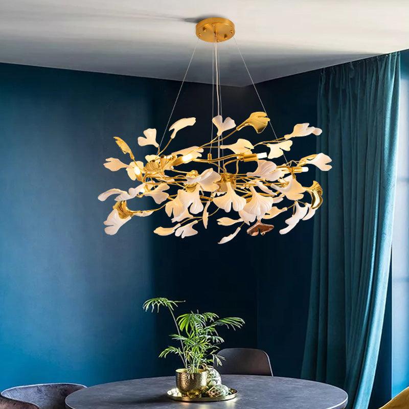Oden Chandelier Ginkgo Leaf Ceramic Sculptural