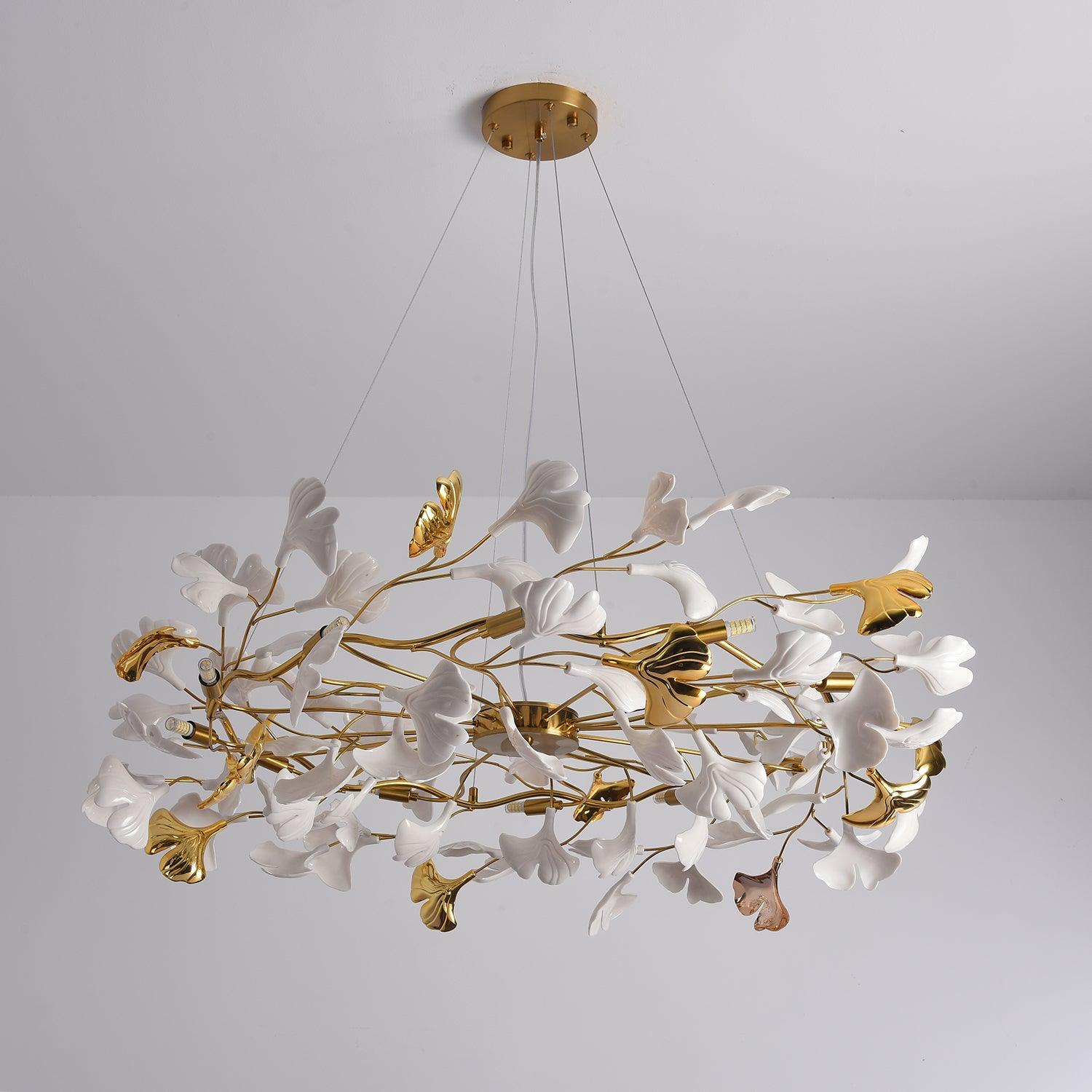 Oden Chandelier Ginkgo Leaf Ceramic Sculptural