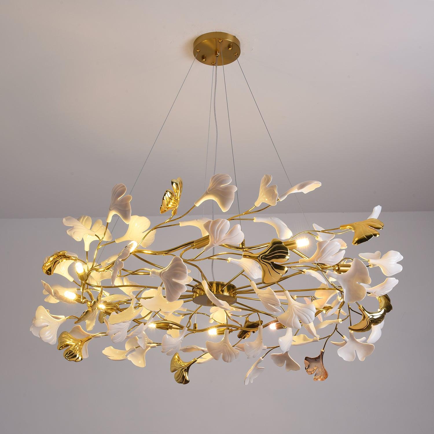 Oden Chandelier Ginkgo Leaf Ceramic Sculptural