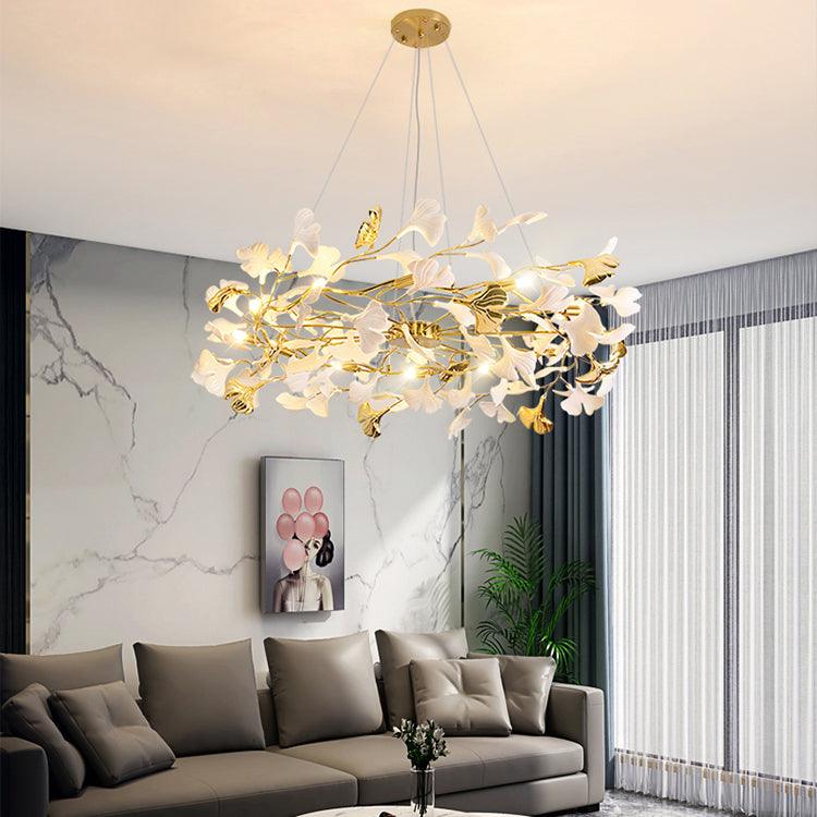 Oden Chandelier Ginkgo Leaf Ceramic Sculptural