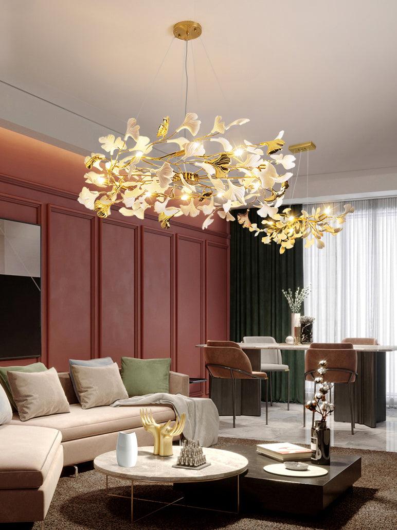 Oden Chandelier Ginkgo Leaf Ceramic Sculptural