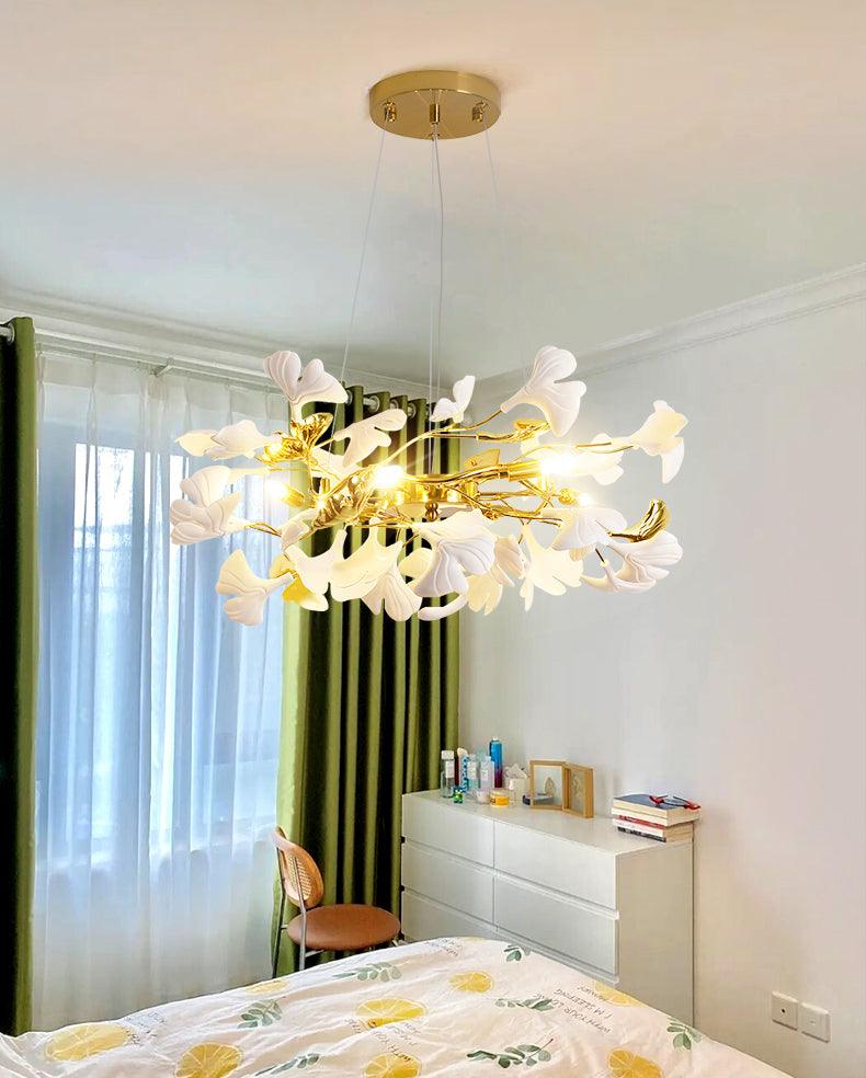 Oden Chandelier Ginkgo Leaf Ceramic Sculptural
