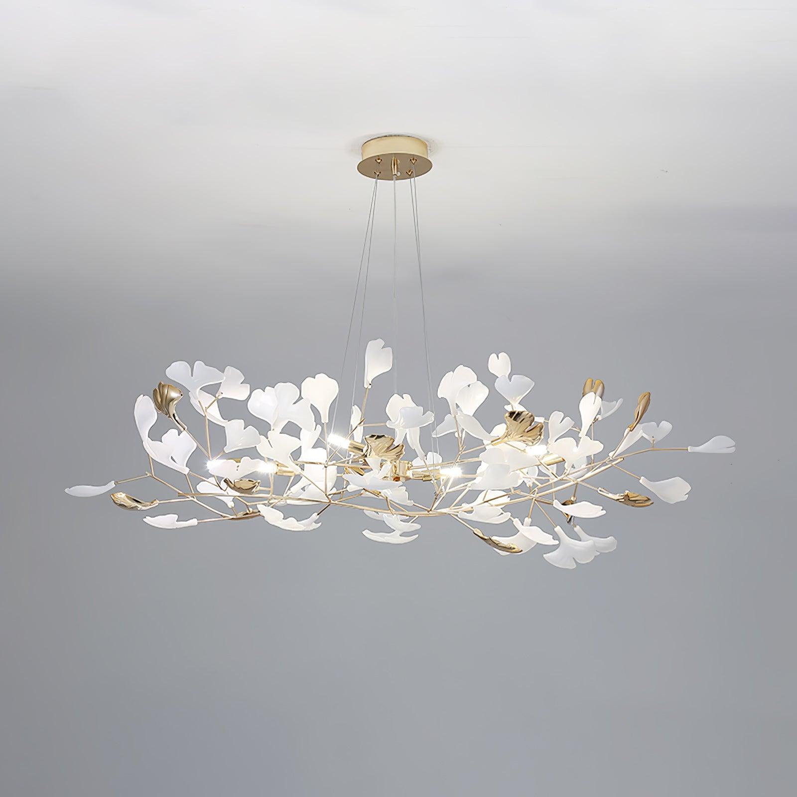 Eliinira Chandelier Gingko Ceramic Leaves Iron Frame