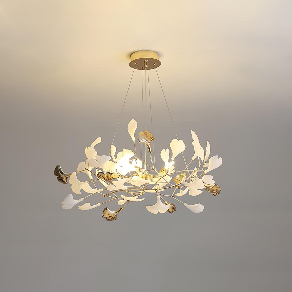 Eliinira Chandelier Gingko Ceramic Leaves Iron Frame