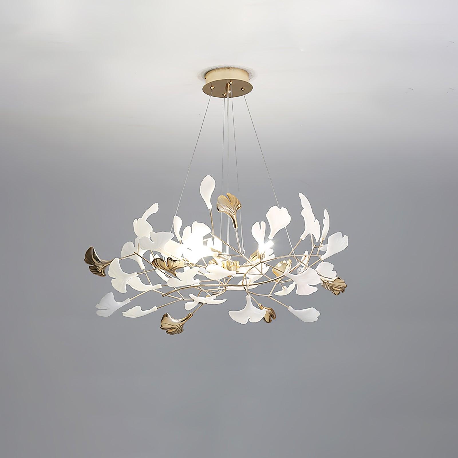 Eliinira Chandelier Gingko Ceramic Leaves Iron Frame