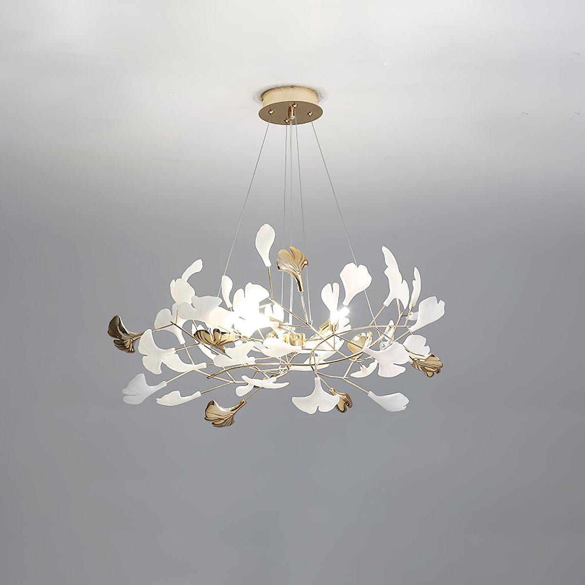 Eliinira Chandelier Gingko Ceramic Leaves Iron Frame