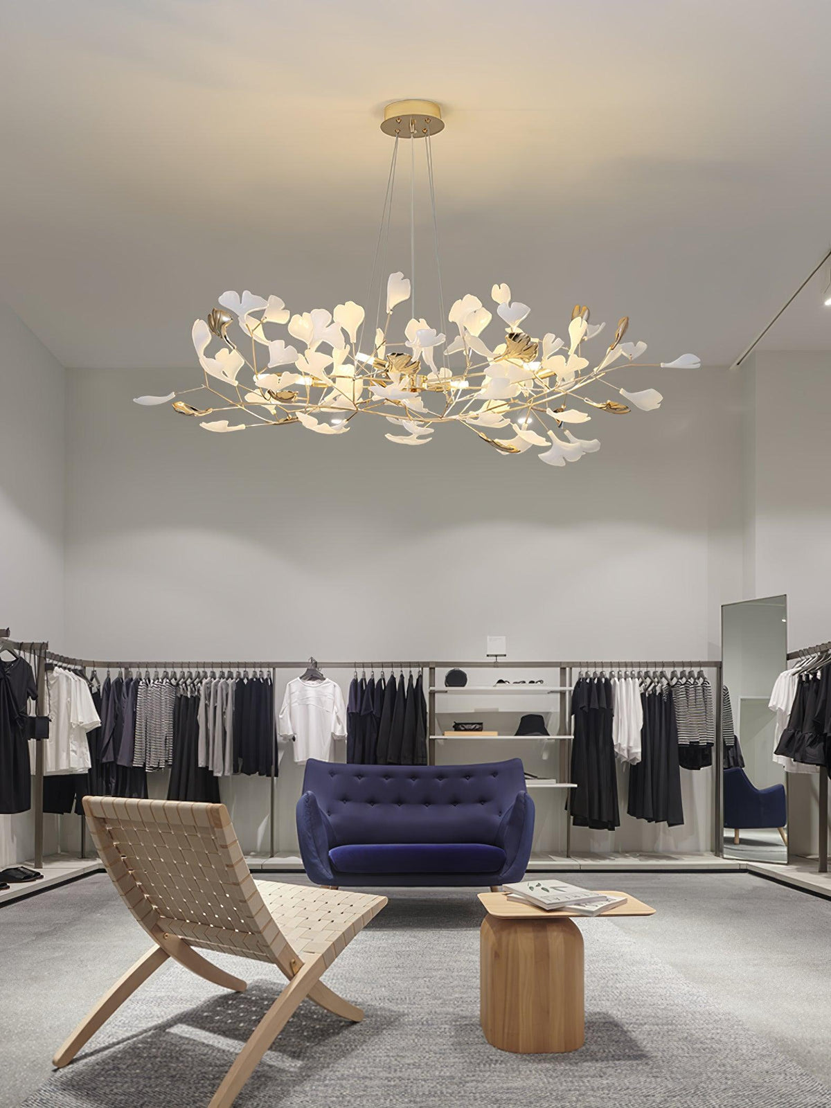 Eliinira Chandelier Gingko Ceramic Leaves Iron Frame