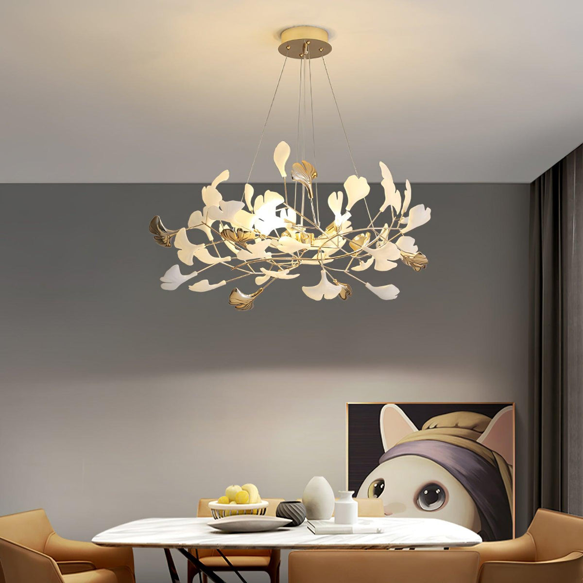 Eliinira Chandelier Gingko Ceramic Leaves Iron Frame