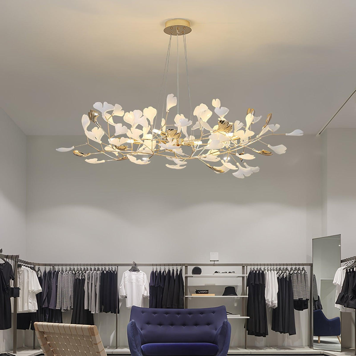 Eliinira Chandelier Gingko Ceramic Leaves Iron Frame