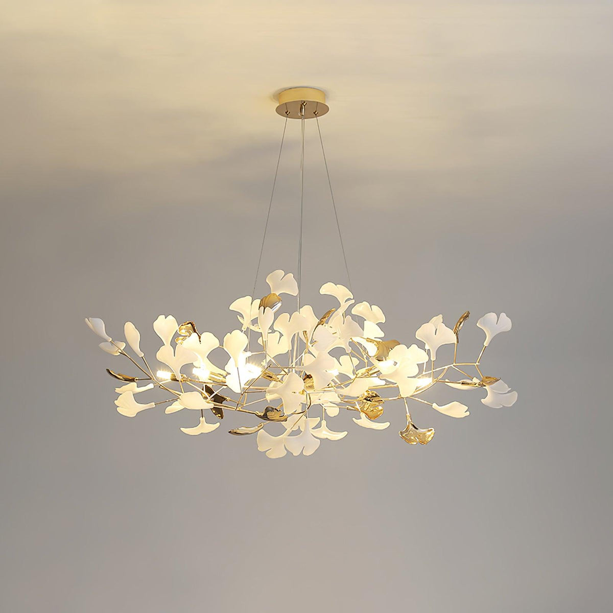 Eliinira Chandelier Gingko Ceramic Leaves Iron Frame