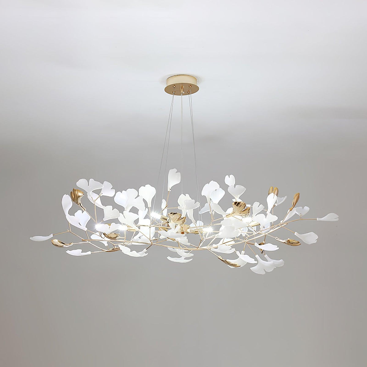 Eliinira Chandelier Gingko Ceramic Leaves Iron Frame