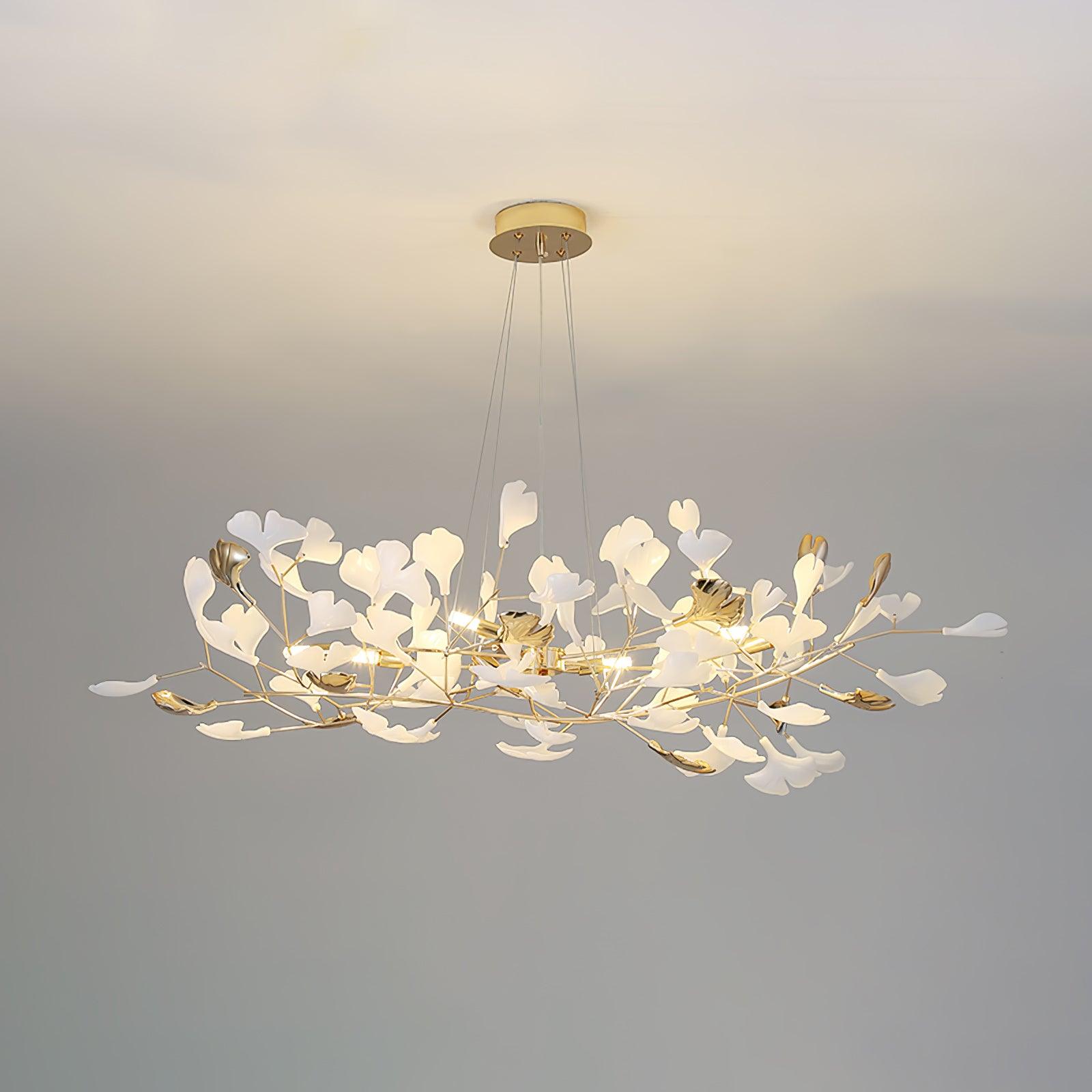Eliinira Chandelier Gingko Ceramic Leaves Iron Frame