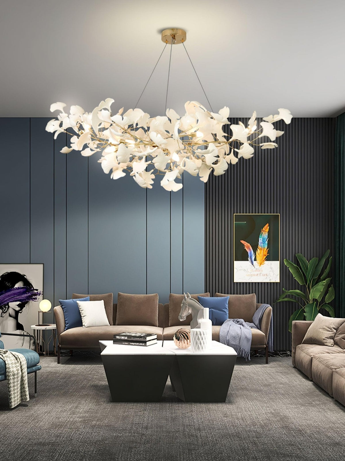 Veveno Chandelier Gingko S Ceramic Petals Brass