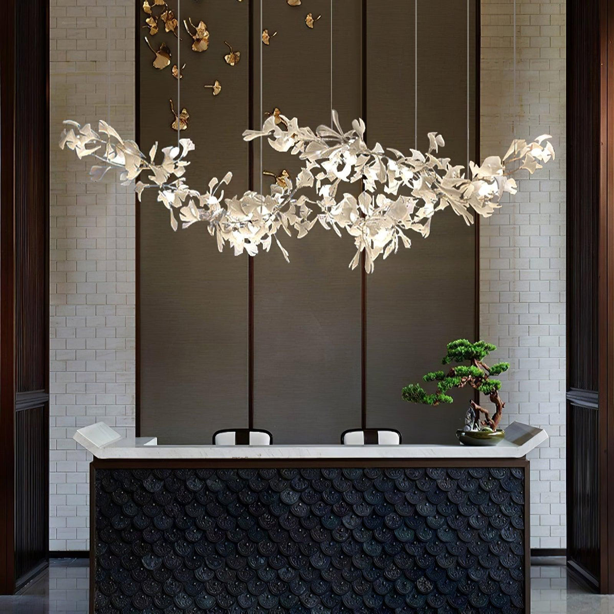 Double-Layer Ginkgo Ceramic Chandelier