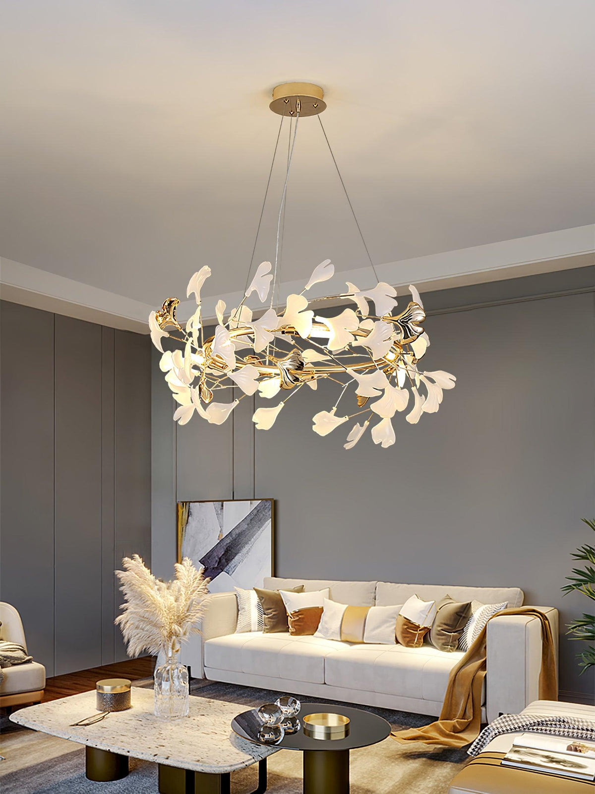 Vixu Postmodern Luxury Gingko Ceramics Chandelier