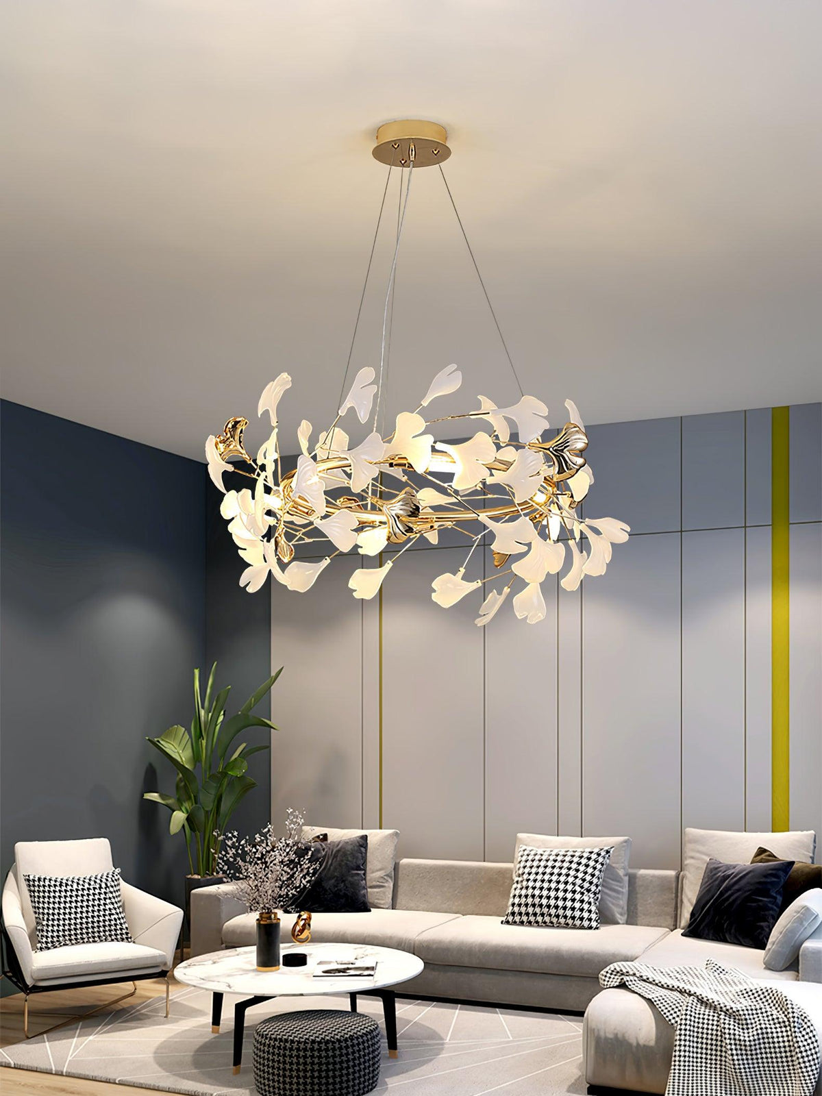 Vixu Postmodern Luxury Gingko Ceramics Chandelier