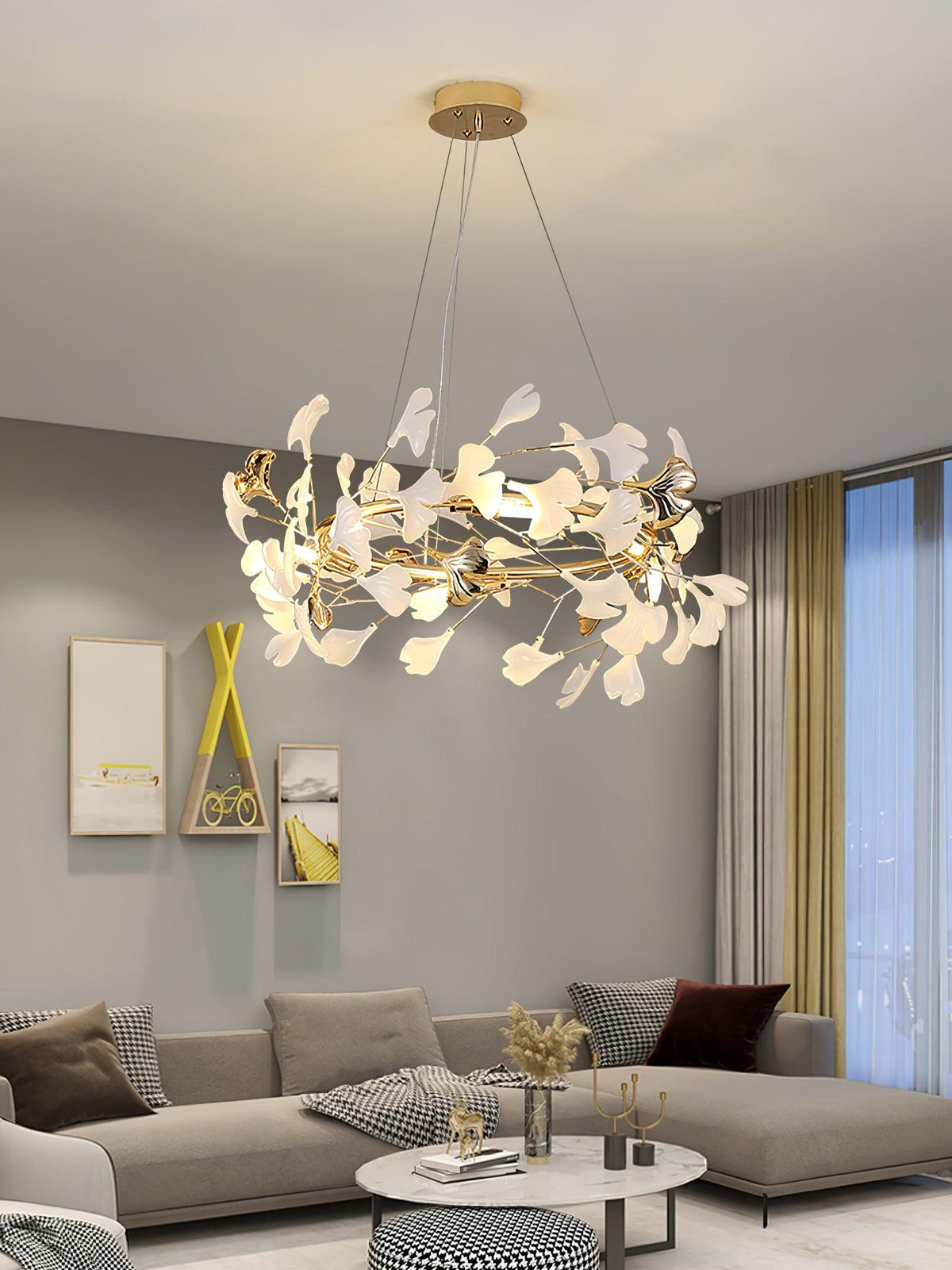 Vixu Postmodern Luxury Gingko Ceramics Chandelier