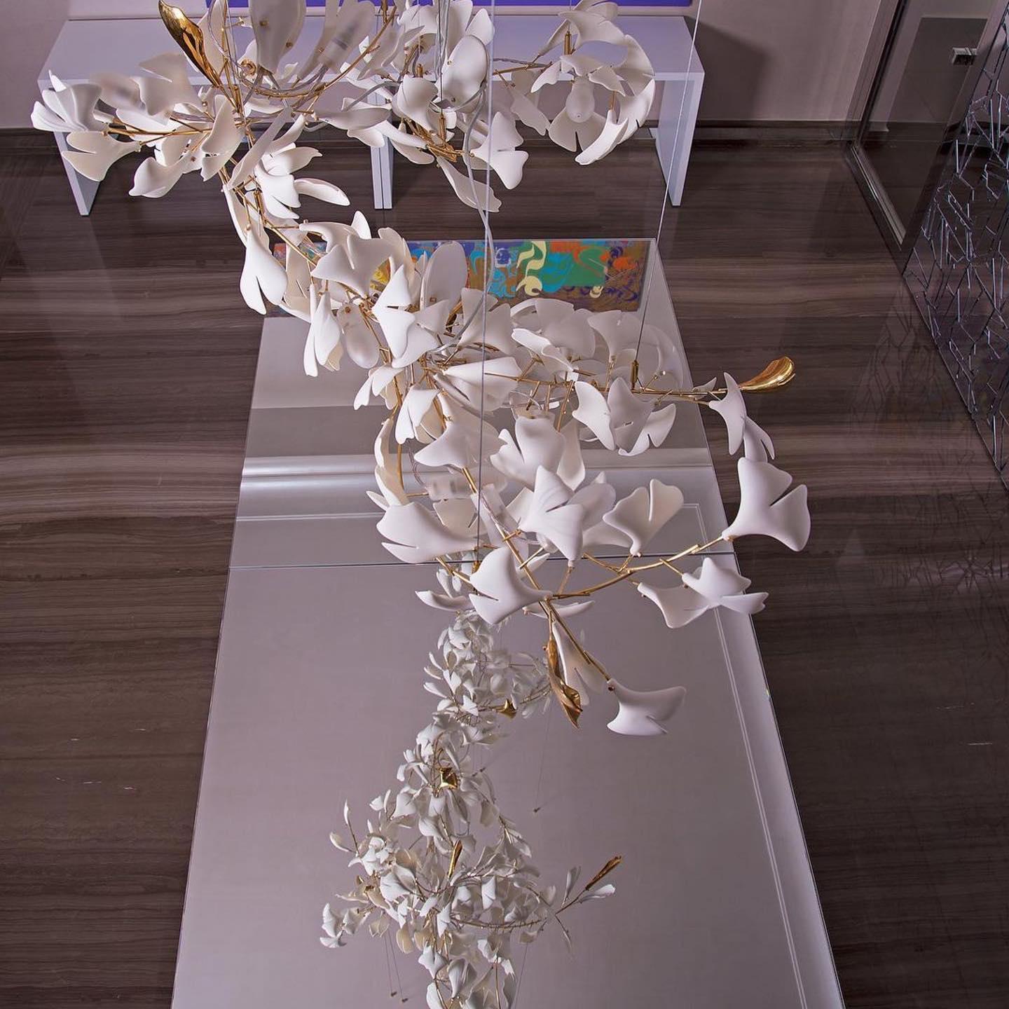 Sorvyn Pendant Lamp Ginkgo Ceramic Brass Floral