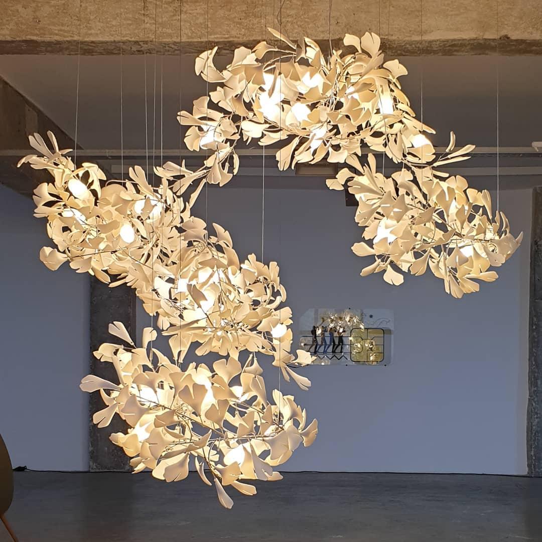 Sorvyn Pendant Lamp Ginkgo Ceramic Brass Floral