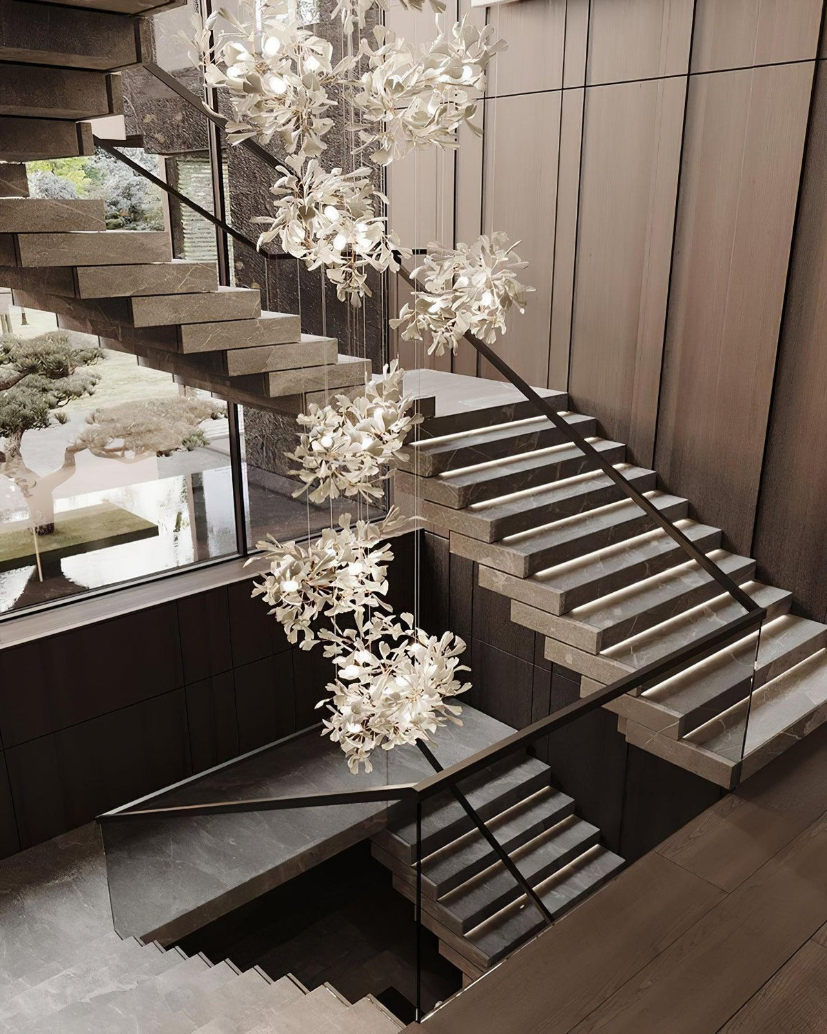 Sorvyn Pendant Lamp Ginkgo Ceramic Brass Floral