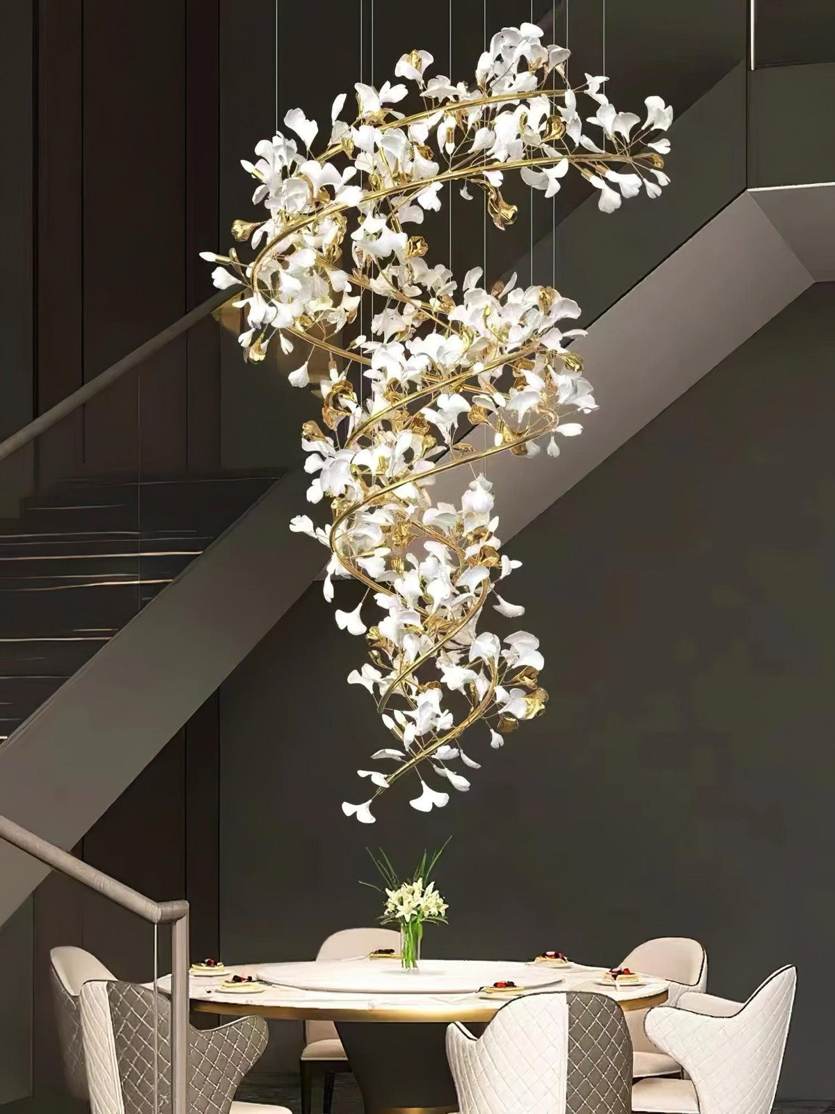 Sorvyn Pendant Lamp Ginkgo Ceramic Brass Floral