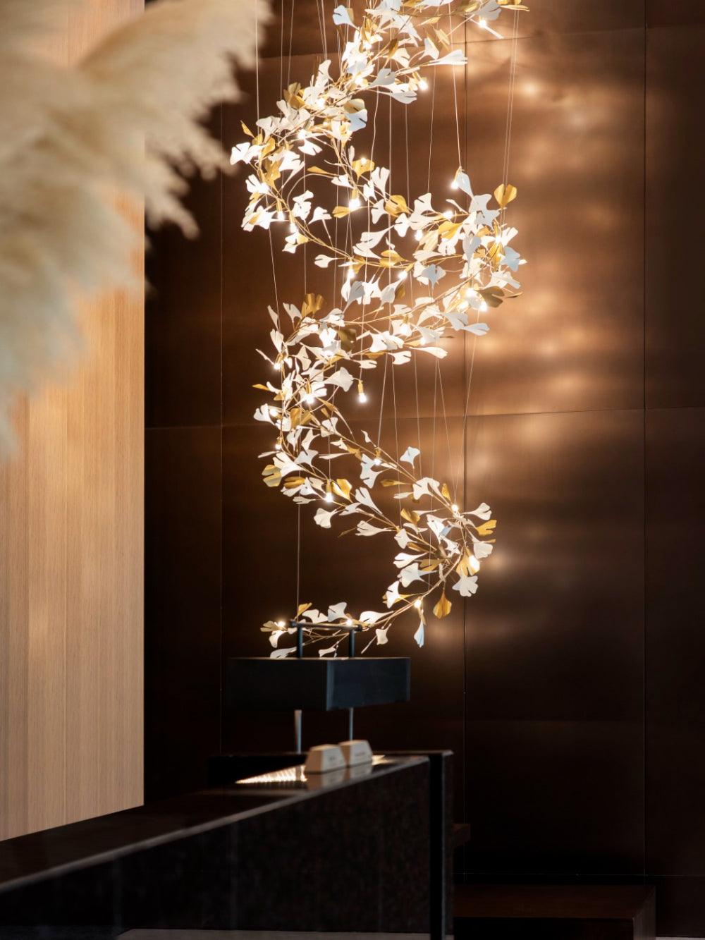 Sorvyn Pendant Lamp Ginkgo Ceramic Brass Floral
