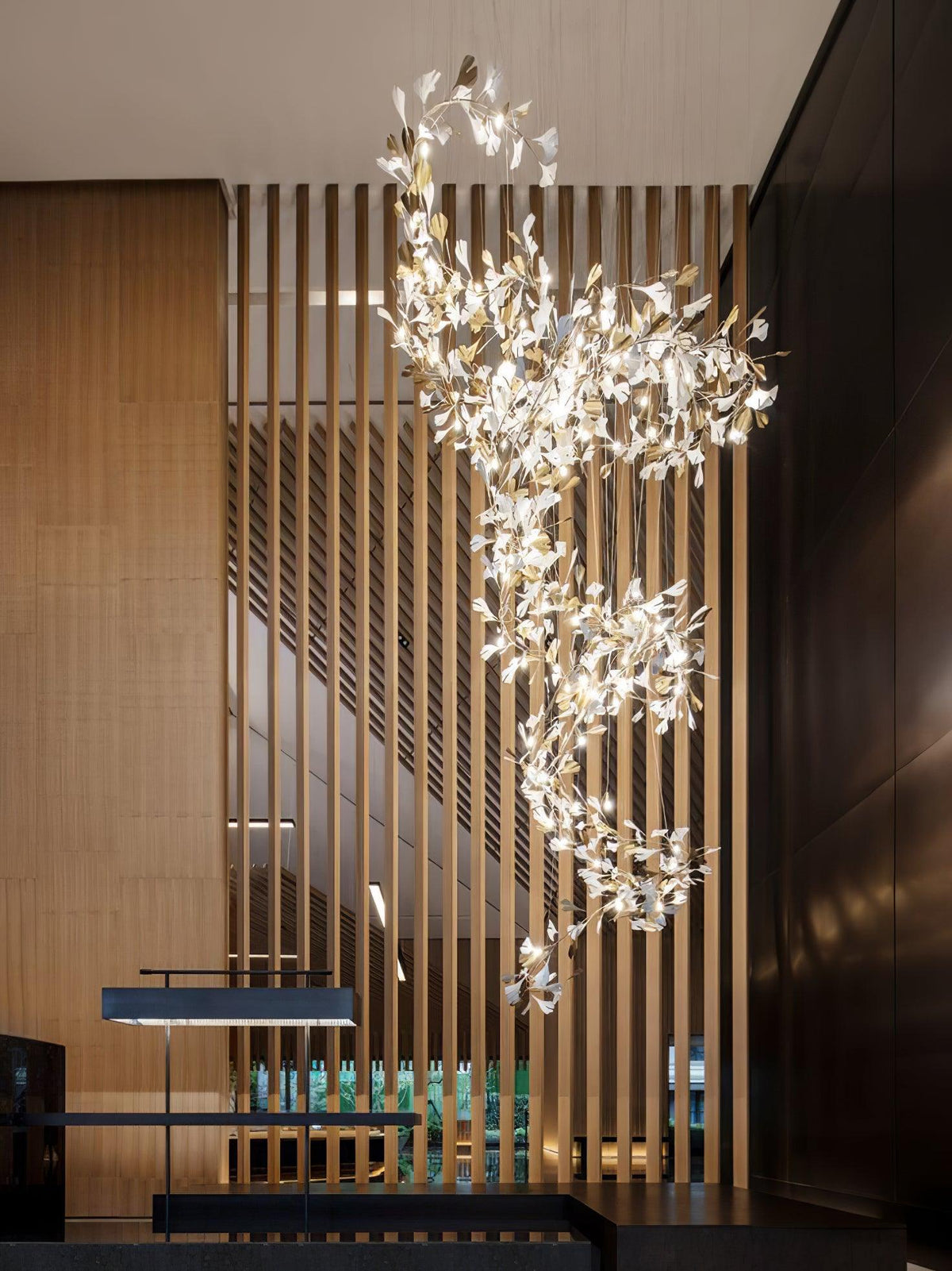 Sorvyn Pendant Lamp Ginkgo Ceramic Brass Floral
