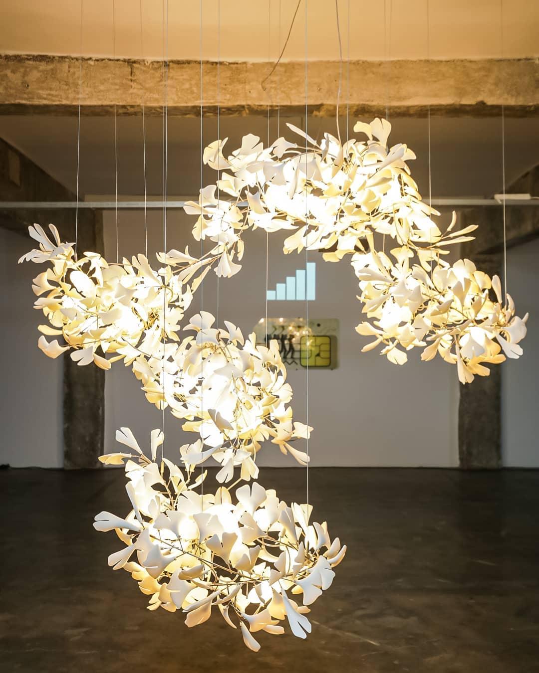 Sorvyn Pendant Lamp Ginkgo Ceramic Brass Floral