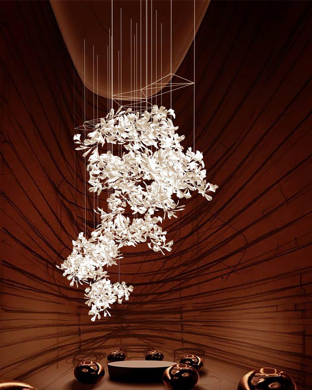 Sorvyn Pendant Lamp Ginkgo Ceramic Brass Floral