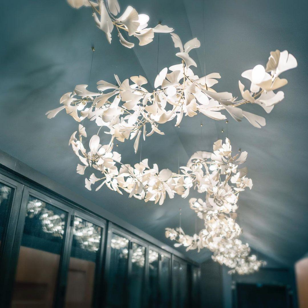 Ririxel Pendant Lamp Gingko Ceramic Petals Gold