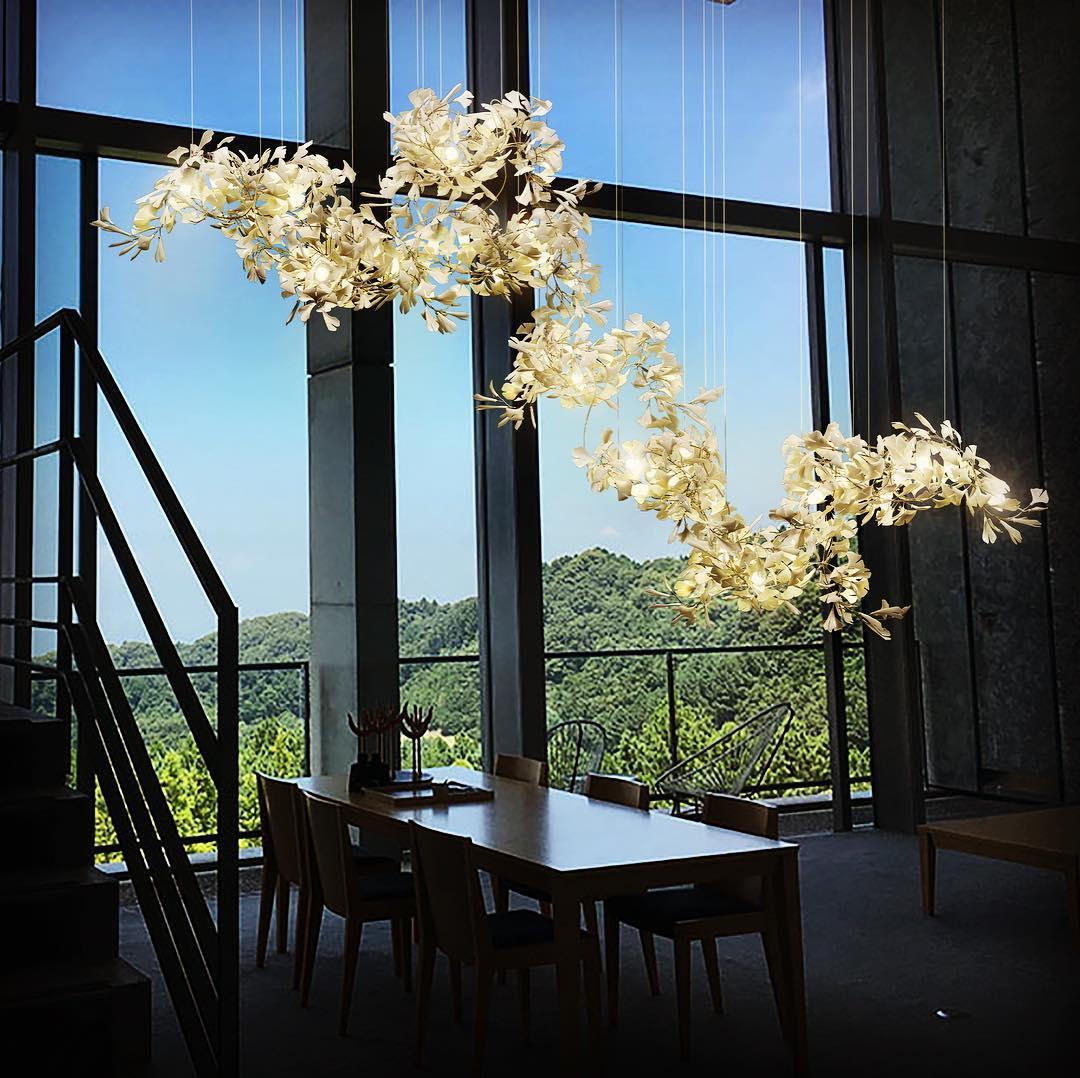Ririxel Pendant Lamp Gingko Ceramic Petals Gold