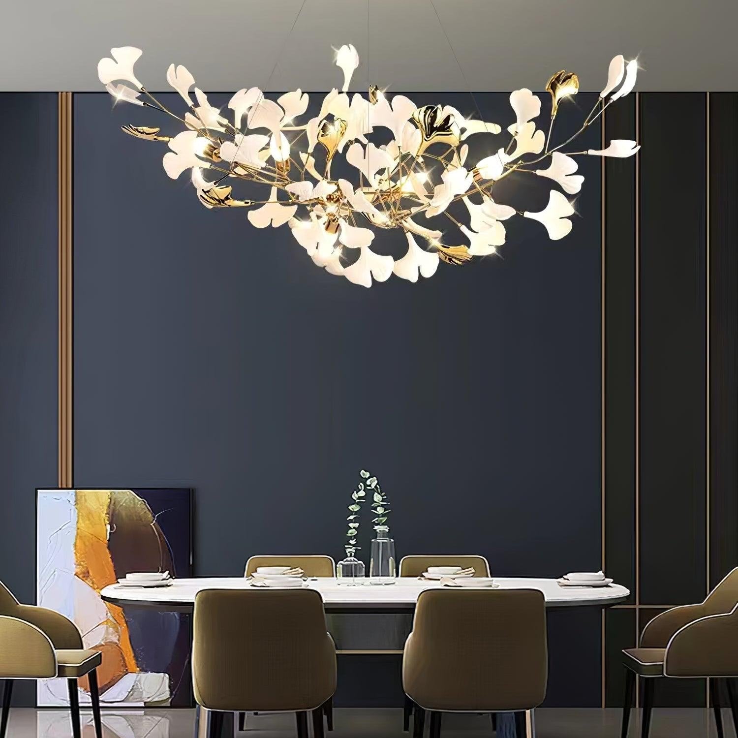 Olivia Ceramic Gingko Leaf Chandelier Smile -Shape - Neutral Decor